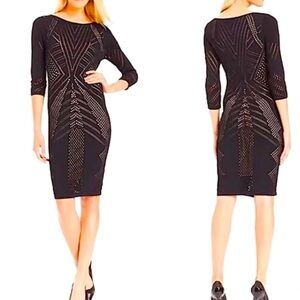 Calvin Klein Black Laser Cut Geometric Design Bodycon Dress, size Large